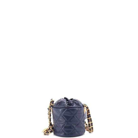 Chanel Twist Your Buttons Drawstring Bucket Bag Quilted Caviar Mini Blue - Picture 3 of 6